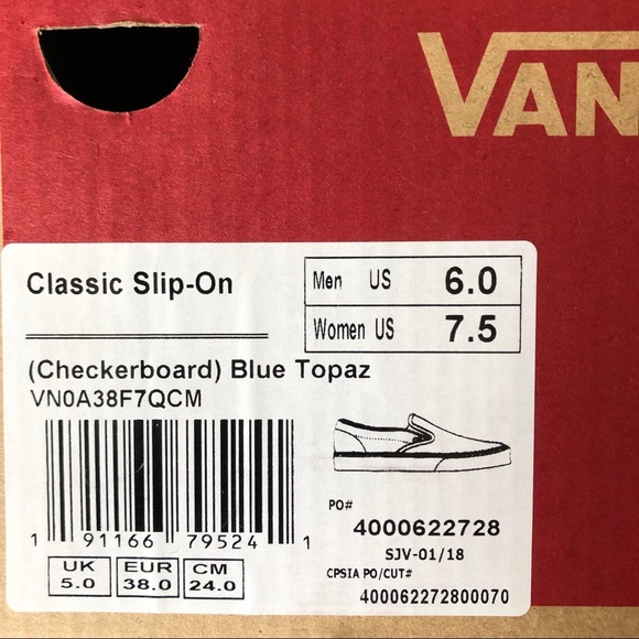 VANS BLUE CHECKERED SLIP ONS - Picture 3 of 3